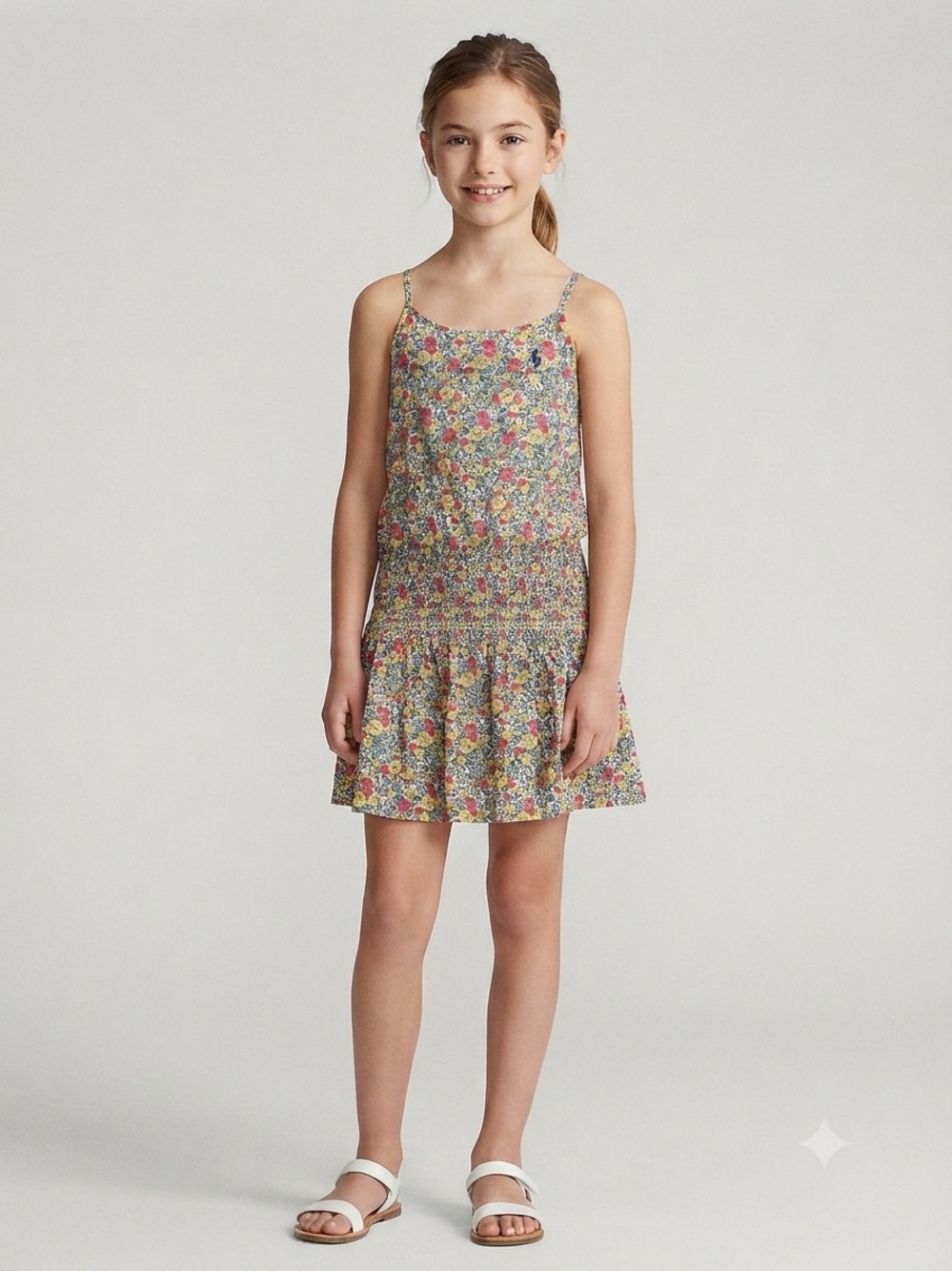 Girls Ralph Lauren Floral romper Size L 12/14 100% Pima Cotton Spaghetti Strap